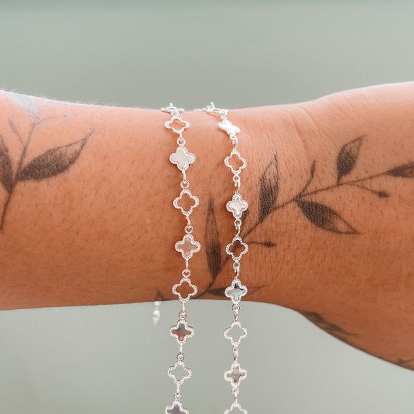 Pulseira Trevo Cravejado Prata 9225