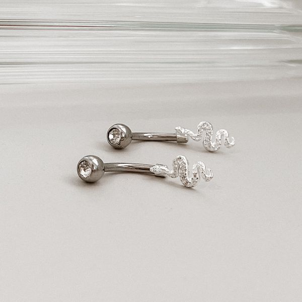Piercing Umbigo Cobra Cravejada Prata 925