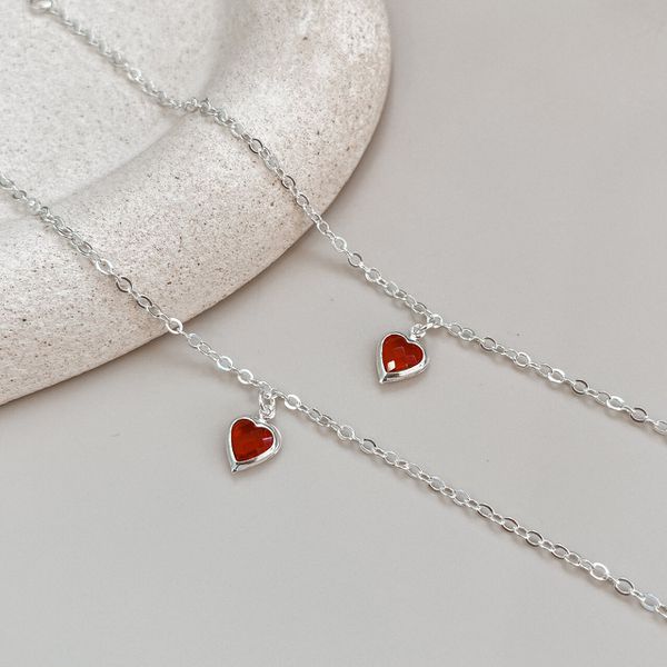 Pulseira Ponto De Luz Vermelho Coração Prata 925