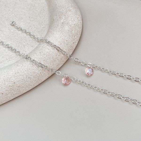 Pulseira Ponto De Luz Rosa Prata 925