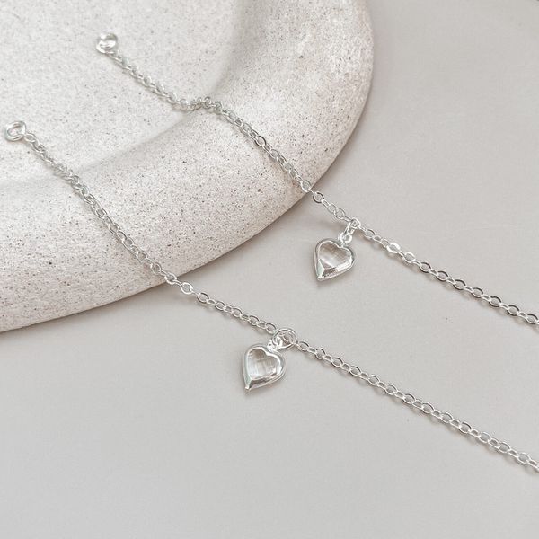 Pulseira Ponto De Luz Cristal Coração Prata 925 