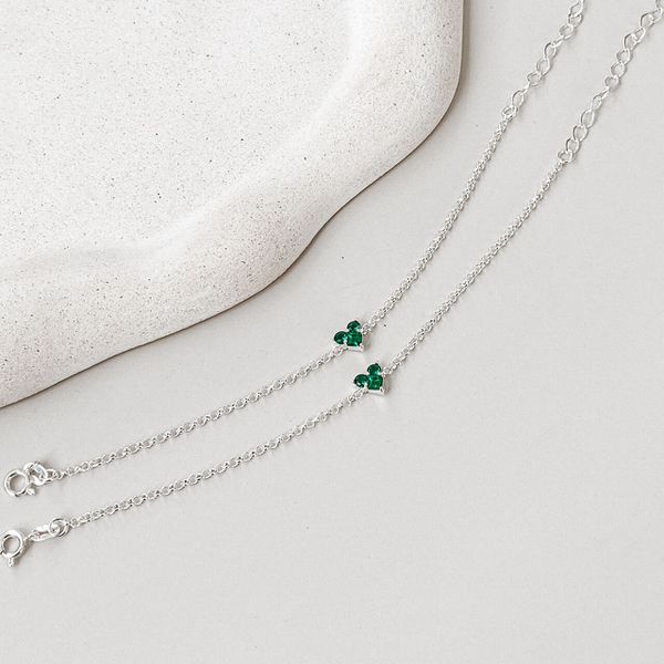 Pulseira Coração Verde Prata 925 