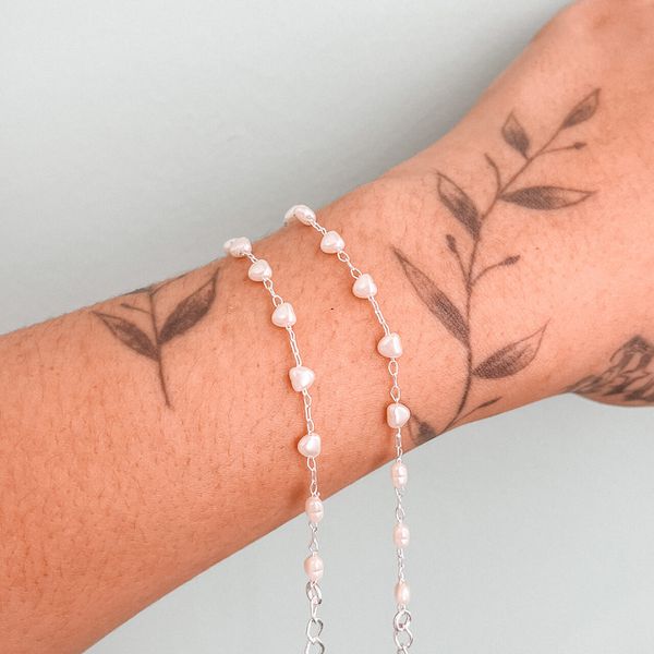 Pulseira Infantil Corações Pérola Prata 925