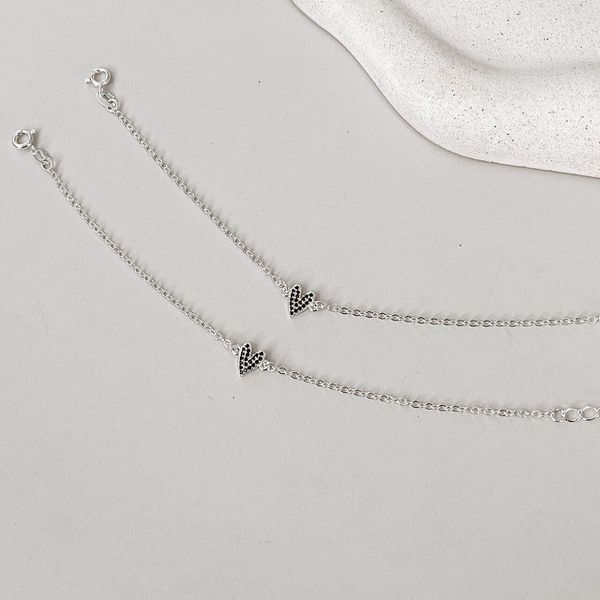 Pulseira Coração Preto Cravejado Prata 925 