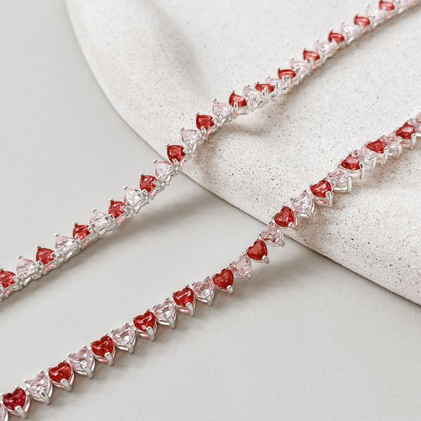 Colar Riviera Corações Rosa Prata 925 