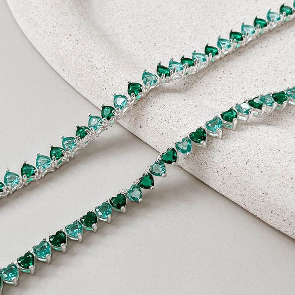 Colar Riviera Corações Verdes Prata 925 