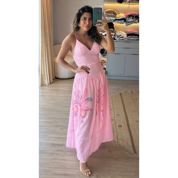 Vestido Longos Listras - Rosa