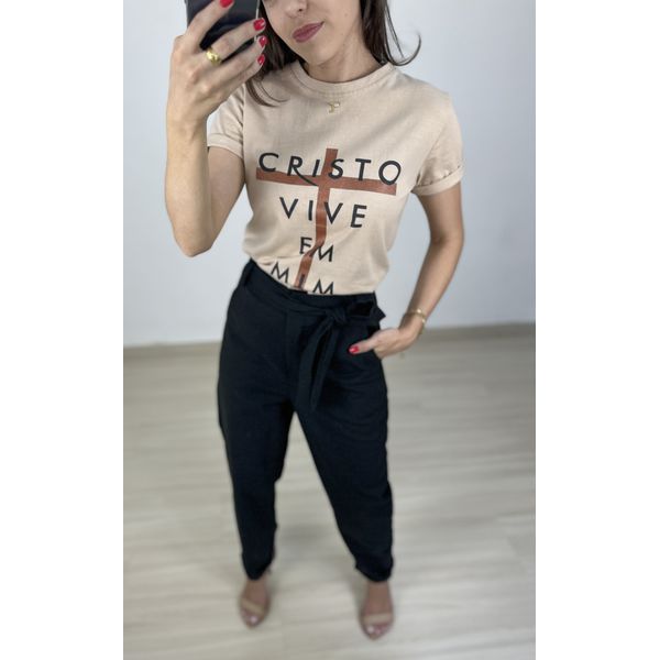 Blusa T-shirt Feminina Cristo Vive em Mim Nude