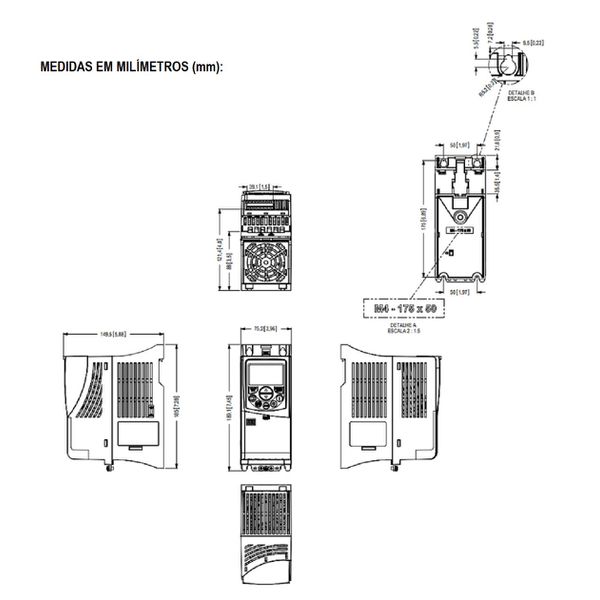 Inversor De Frequência Weg 1/2cv 2,6a 220v Mono Cfw500