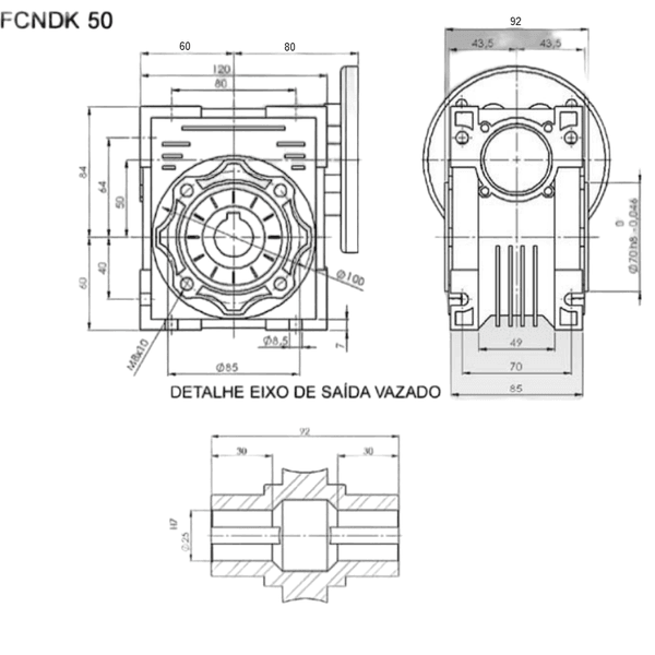 Redutor De Velocidade 1/10 Coroa S/ Fim Acionac Fcndk50