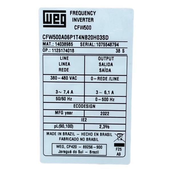 Inversor De Frequencia 3cv 6,1A 380/480Vca Trifásico CFW500