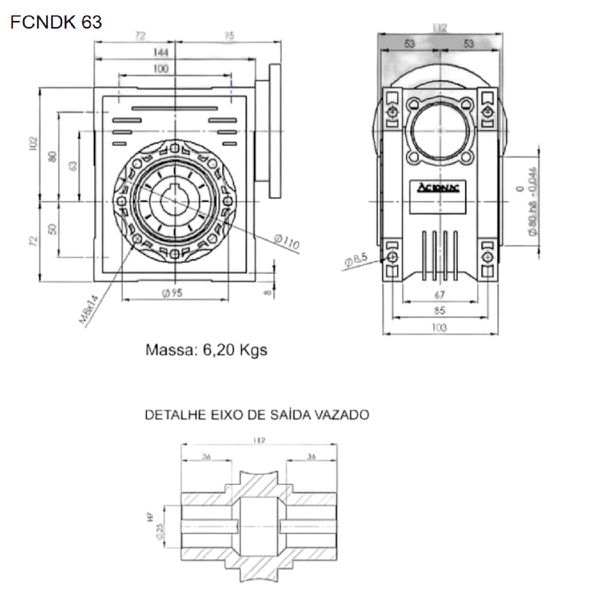 Redutor De Velocidade 1/40 Coroa S/ Fim Acionac Fcndk63