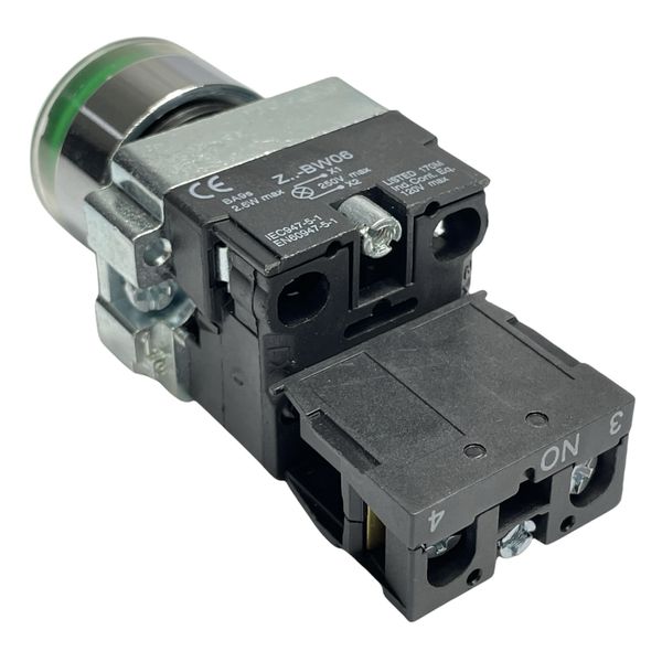 Botão Faceado Metálico Iluminado Verde 22mm 1na 220V