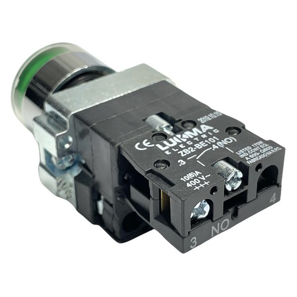 Botão Faceado Metálico Iluminado Verde 22mm 1na 220V