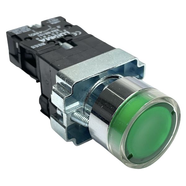 Botão Faceado Metálico Iluminado Verde 22mm 1na 220V