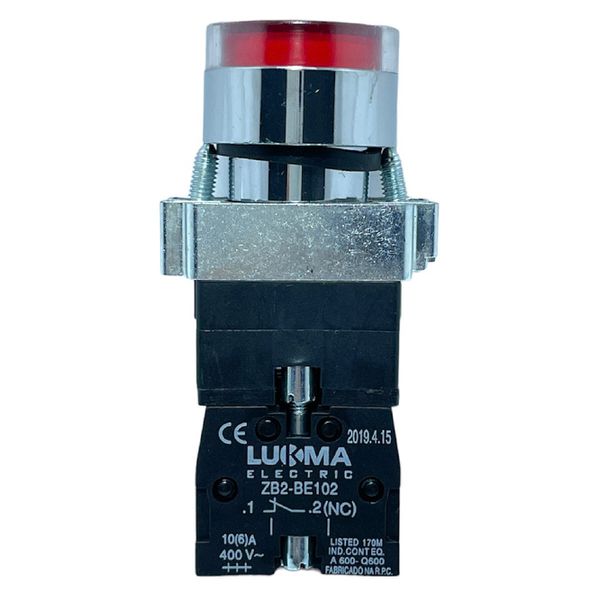 Botão Faceado Metálico Iluminado Vermelho 22mm 1nf 220V