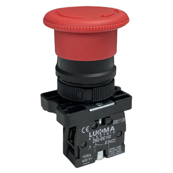 Botão Cogumelo Emergência Gira/Destrava 22mm Verm 1nf Lukma