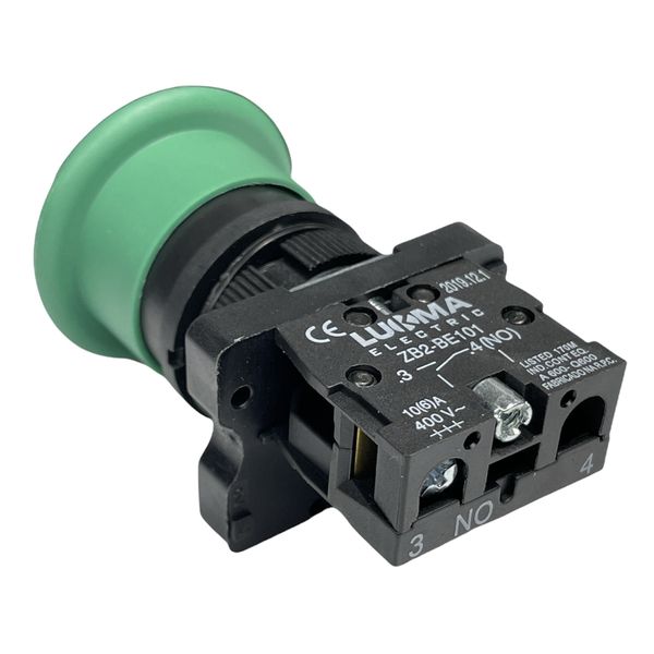 Botão Cogumelo Soco Emergência 22mm Verde 1na LK2EC31 Lukma
