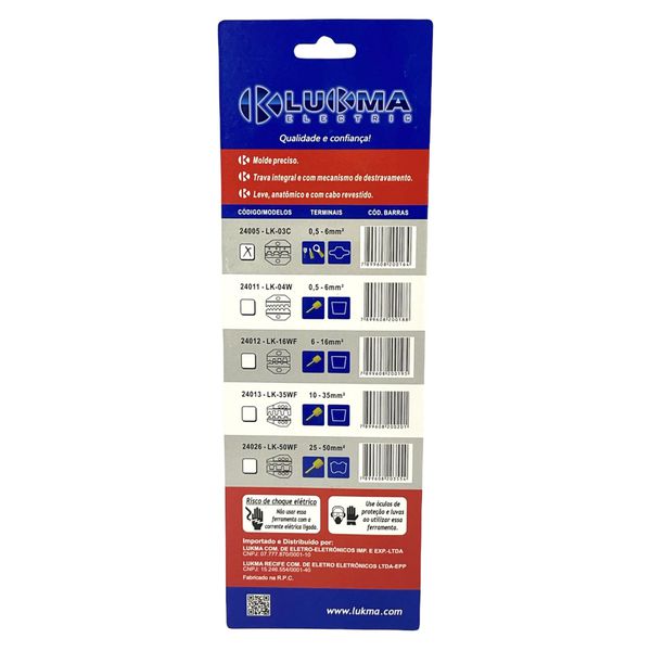 Alicate Prensa Terminal Lukma 0.5 - 6mm Quatro Pontos 230mm