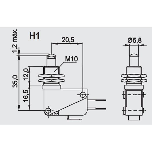 Micro Fim de Curso 15A Botão Com Bucha M10 Switerm B1400H1