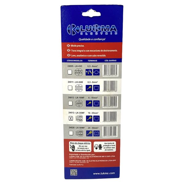 Alicate Prensa Terminal Tubo Ilhos 25 - 50mm Lukma 24026