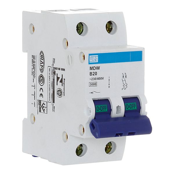 Disjuntor Bipolar Weg Din 20A MDW-B20 Curva B 3KA