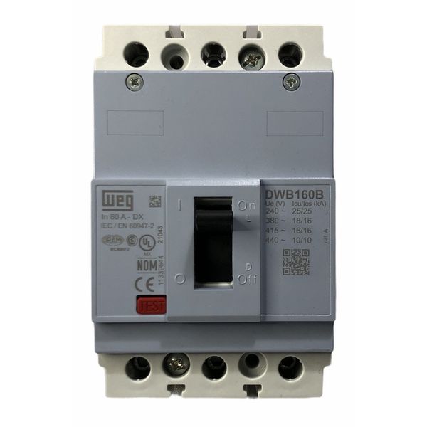 Disjuntor Caixa Moldada 80a Weg Dwb160b80-3dx (25ka 220v)
