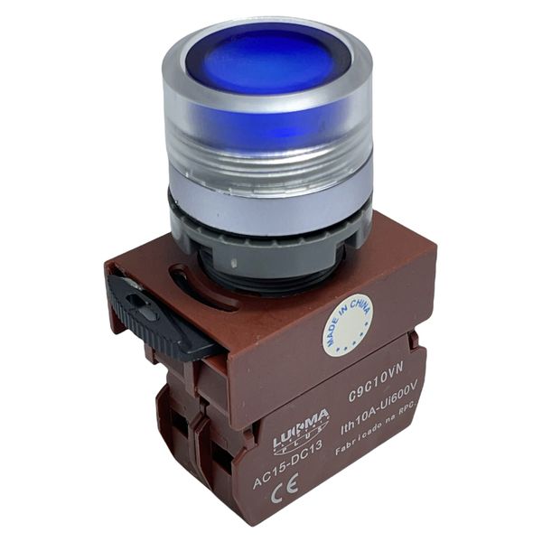 Botão Faceado Azul 22mm 1na + Bloco de Iluminação 220V