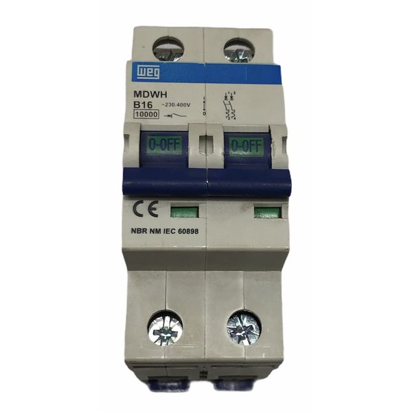 Disjuntor Bipolar 16A Curva B 440Vca 10KA Weg MDWH-B16-2