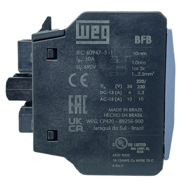 Bloco Contato Auxiliar Frontal 1NA+1NF P/ Contator Weg CWB9-80 12123053