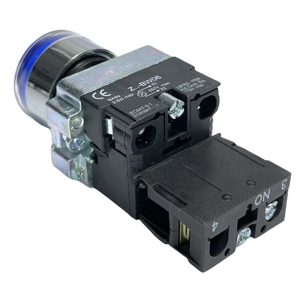 Botão Faceado Metálico Iluminado Azul 22mm 1na 220V