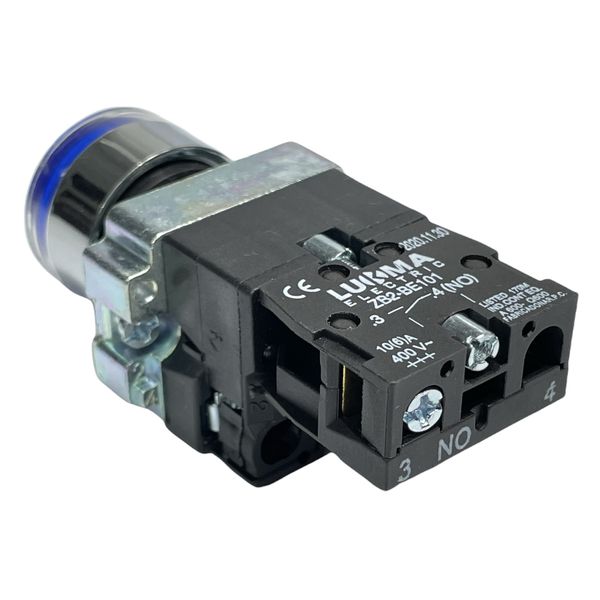 Botão Faceado Metálico Iluminado Azul 22mm 1na 220V