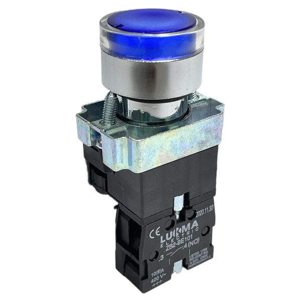 Botão Faceado Metálico Iluminado Azul 22mm 1na 220V