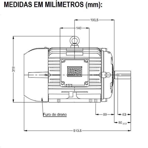 Motor Monofásico 15Cv 4P 1800 Rpm 220/380V Carcaça 132M/L W22
