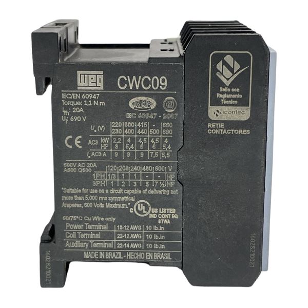 Contator Mini 9A Weg CWC09-10E 125VCC 1NA 
