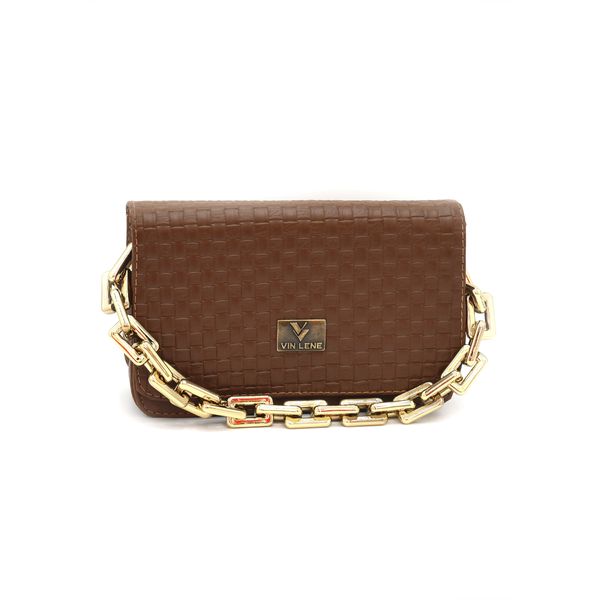 BOLSA FEMININA CORRENTE DOURADA QUADRADA MARROM-VINLENE