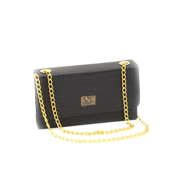 BOLSA FEMININA FESTA CORRENTE DOURADA PRETA-VINLENE