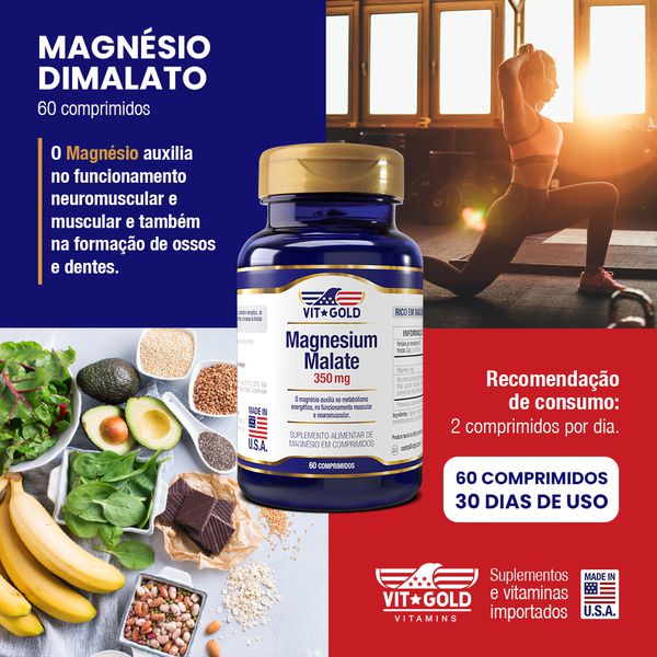 Confira Magnesio Dimalato 350mg 60 comprimidos | 2 por Dia | Vitgold