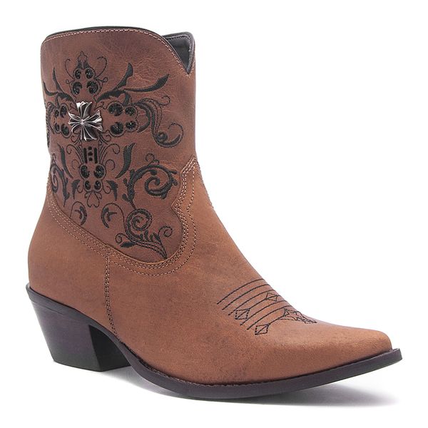 Bota Texana Feminina Botina Country Couro Legitimo Bovino Cano Alto Corte a  Laser com Brilho Efeito Gliter