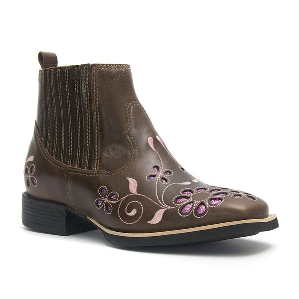 Botina Feminina - Atlanta Café / Rosa- Roper - Bico Quadrado - Solado VTS - Vimar Boots - 12152-B-VR