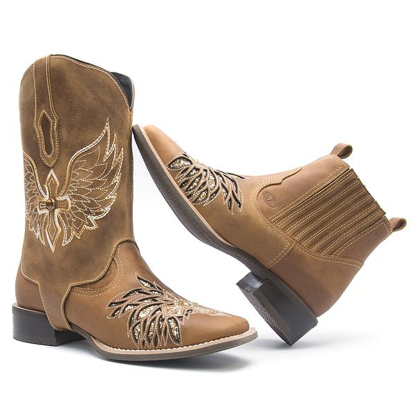 Botina Feminina 2 em 1 - Dallas Bambu - Roper - Bico Quadrado - Solado Nevada - Com Polaina Bambu - Vimar Boots - 12165-A-VR-PL003