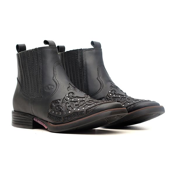 Botina Feminina - Fóssil Preto | Glitter Preto - Freedom Flex - Vimar Boots - 12182-A-VR