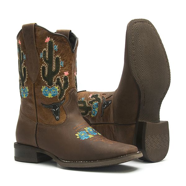 Bota Texana Feminina - Dallas Castor / Caramelo - Roper - Bico Quadrado - Cano Curto - Solado Nevada - Vimar Boots - 13127-A-VR