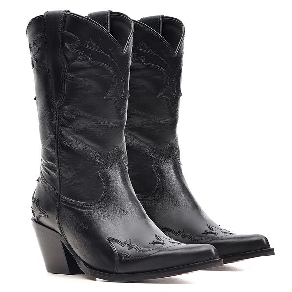 Bota Western Feminina - Fóssil Preto / Fóssil Preto - Colorplac Preto - Vimar Boots - 11098-A-VR