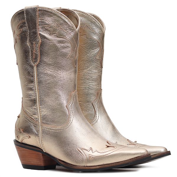 Bota Western Feminina - Metal Ouro Light / Metal Ouro Light - Genova Natural - Vimar Boots - 11098-B-VR