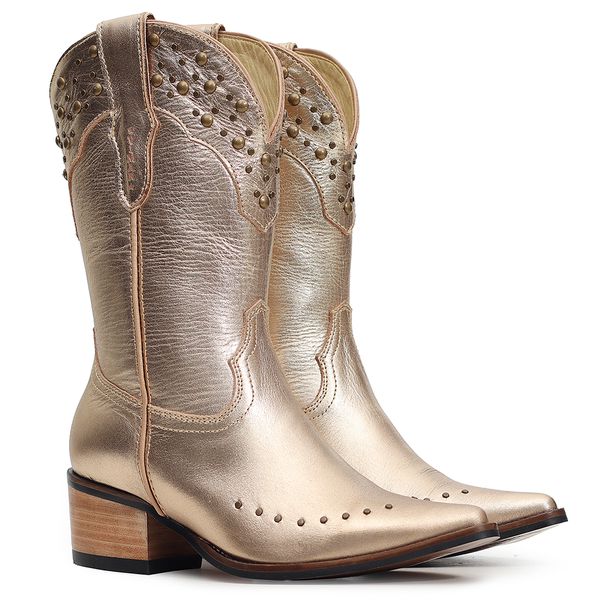 Bota Western Feminina - Metal Ouro Light / Metal Ouro Light - Toscana Natural - Vimar - 11217-B-VR