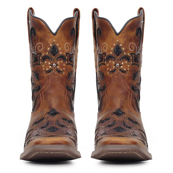 Bota texana feminina cano curto sales bico quadrado