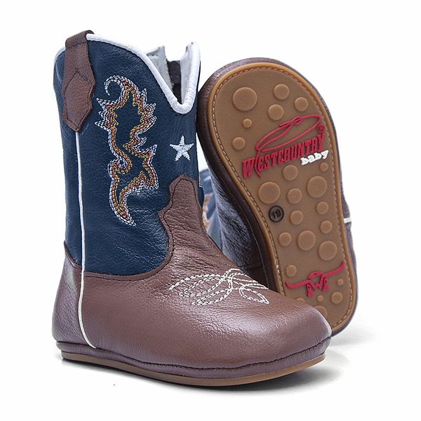 Bota Texana Baby - Fly Havana / Marinho - Solado Bolha Natural - Bico Redondo - Cano Longo - West Country - WCB-1001-D