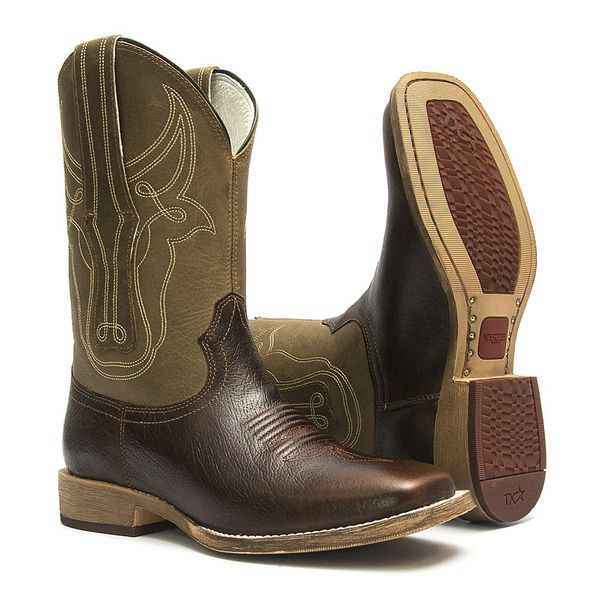 Bota Texana Masculina - Texas Café / Tabaco - Roper - Bico Quadrado - Cano Médio - Solado TXS - Vimar Boots - 81296-A-VR