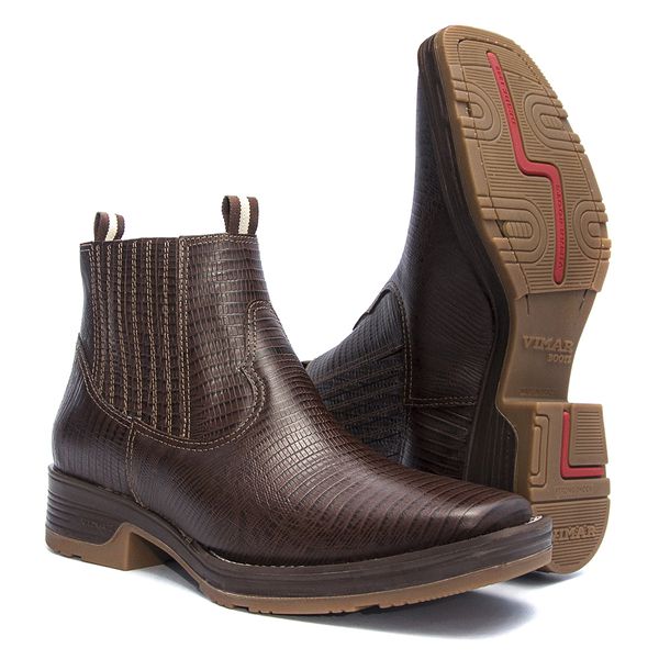 Botina Masculina - Lezar Café - Roper - Bico Quadrado - Solado Strong Shock - Vimar Boots - 82081-G-VR